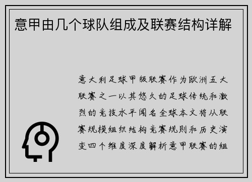 意甲由几个球队组成及联赛结构详解