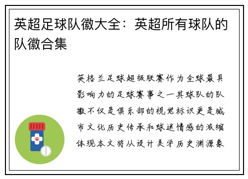 英超足球队徽大全：英超所有球队的队徽合集